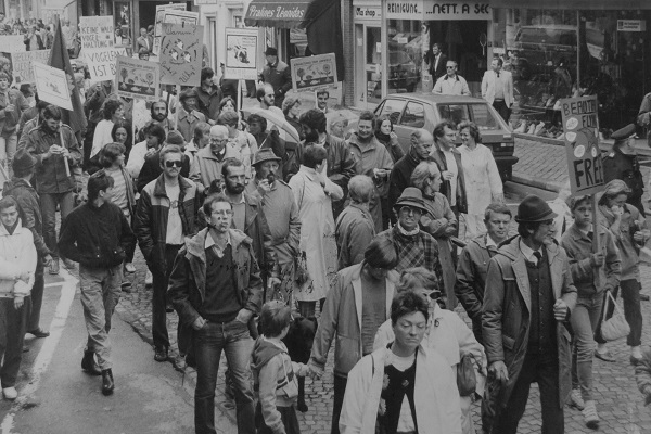 Demonstration in Eupen/Belgien gegen den Vogelfang (1987)
