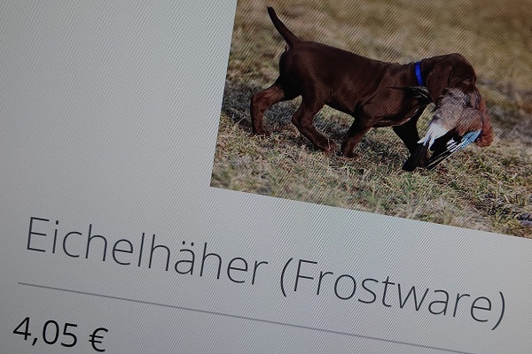 Illegales Angebot auf der Internetseite eines "Schleppwild-Anbieters" - Eichelhäher dürfen in Deutschland nicht vermarktet werden!