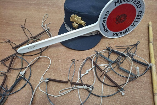 Bei einem Wilderer auf Ischia (Süditalien) von der Polizei sichergestellte Schlagfallen