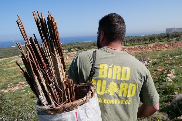 Komitee-Mitarbeiter mit im Libanon eingesammelten Leimruten