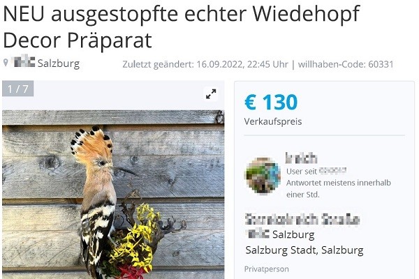 Annonce des jetzt überführten Händlers aus Österreich